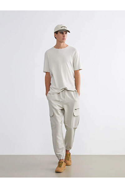 LC Waikiki Μπεζ ανδρικό παντελόνι cargo σε στενή γραμμή