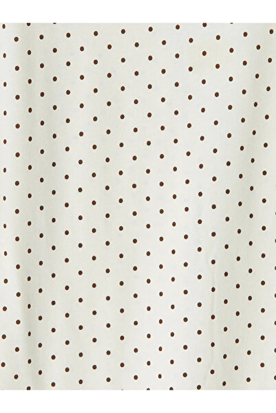 LC Waikiki Εκρού Πουά Γυναικεία Πιτζάμα Τοπ με Λαιμόκοψη Ποδηλάτου