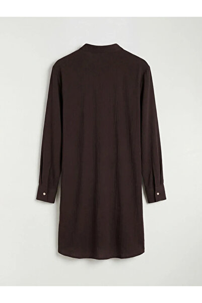 LC Waikiki Καφέ γυναικείο πουκάμισο τουνίκ με υφή και γιακά