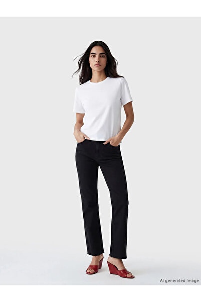 LC Waikiki Μαύρο ψηλόμεσο γυναικείο τζιν παντελόνι Crop Flare