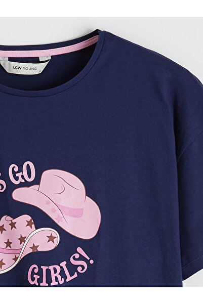 LC Waikiki Γυναικείο μπλουζάκι πιτζάμας σε μπλε ναυτικό χρώμα με στάμπα και λ...