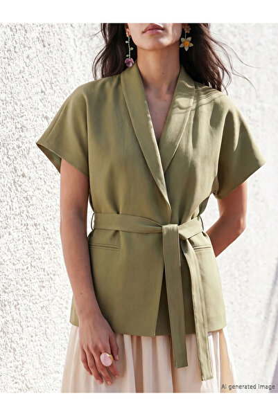 LC Waikiki Χακί Γυναικείο Γιλέκο με Γιακά Σάλι