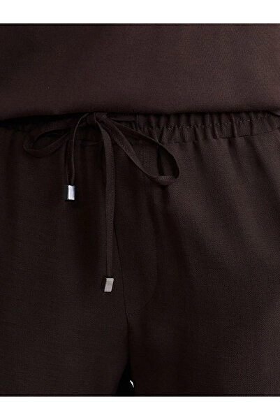 LC Waikiki Καφέ γυναικείο παντελόνι με ελαστική μέση