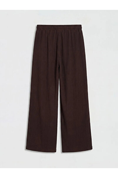 LC Waikiki Καφέ γυναικείο παντελόνι με ελαστική μέση και φαρδύ πόδι