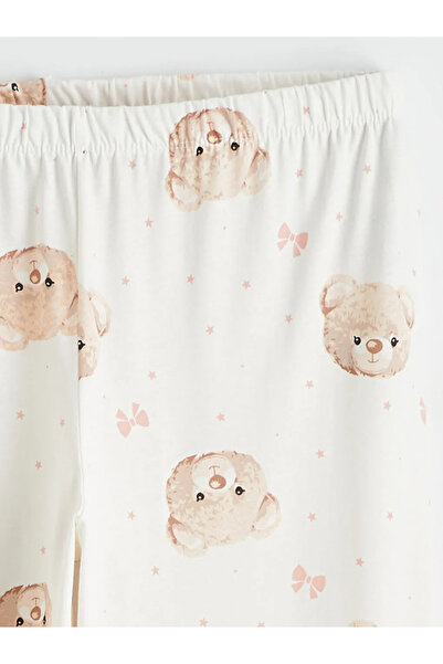 LC Waikiki Εκρού Γυναικείο Παντελόνι Πιτζάμα με Ελαστική Μέση και Στάμπα Αρκο...