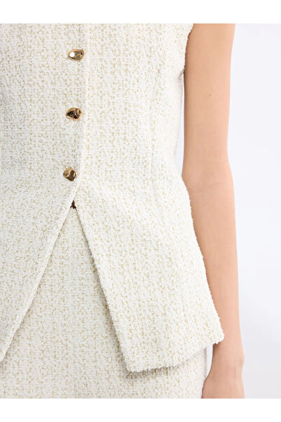 LC Waikiki Λευκό γυναικείο γιλέκο με σχέδιο σε λαιμόκοψη ποδηλάτου