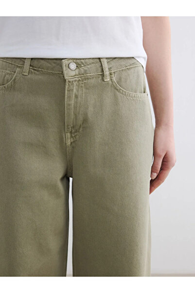 LC Waikiki Πράσινο γυναικείο τζιν παντελόνι με φαρδιά μπατζάκια