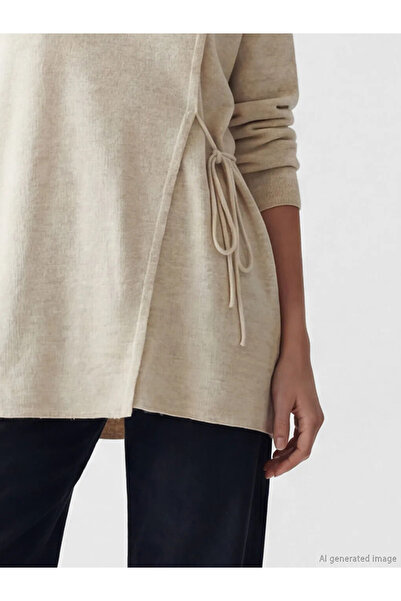 LC Waikiki Μπεζ γυναικείο πλεκτό τούνικ με λαιμόκοψη