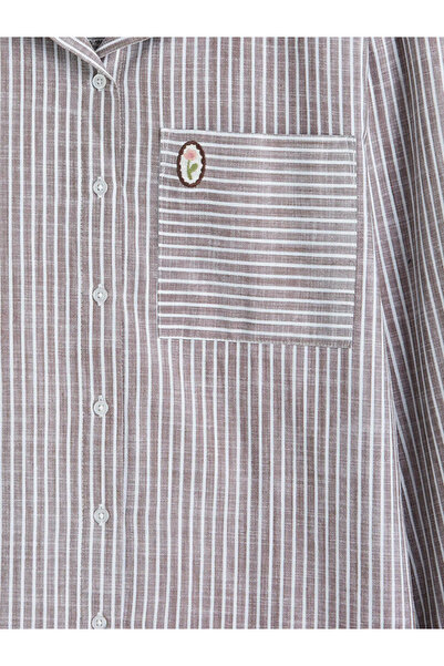 LC Waikiki Καφέ Ριγέ Ποπλίνα Γυναικείο Πουκάμισο Τουνίκ