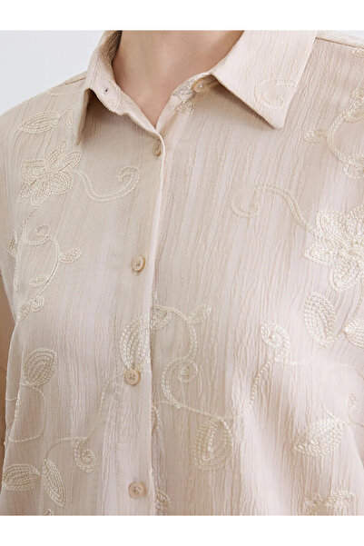 LC Waikiki Μπεζ Κεντητό Γυναικείο Πουκάμισο Τουνίκ