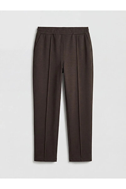 LC Waikiki Καφέ γυναικείο παντελόνι με ελαστική μέση