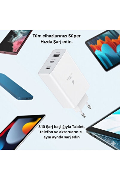 MİHPARİA Samsung Galaxy S26 Ultra Uyumlu Beyaz 65W Type-C Trio Süper Hızlı Şa...