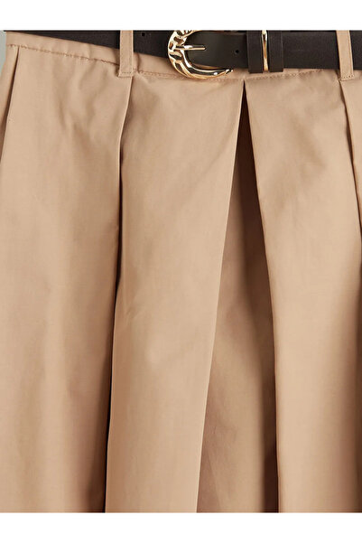 LC Waikiki Μπεζ πλισέ φούστα από ποπλίνα με ζώνη στη μέση