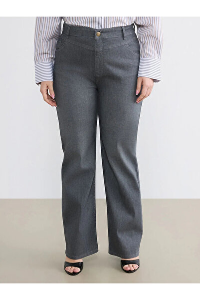 LC Waikiki Γκρι γυναικείο τζιν παντελόνι με ίσια εφαρμογή