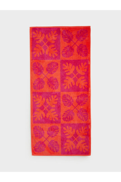 LC Waikiki Γυναικεία πετσέτα θαλάσσης με σχέδιο φούξια φύλλων 70x150 εκ.