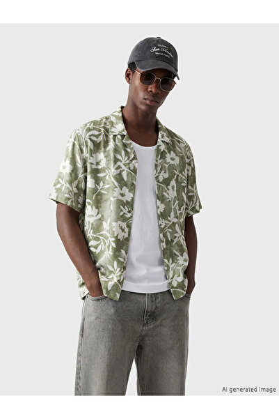 LC Waikiki Πράσινο ανδρικό πουκάμισο με κανονική εφαρμογή, γιακά resort και λ...