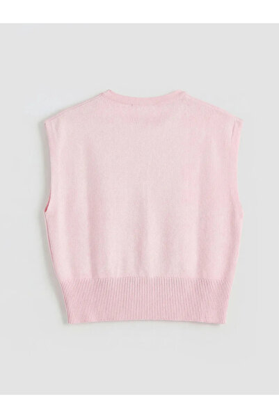 LC Waikiki Ροζ γυναικείο πλεκτό γιλέκο με λαιμόκοψη ποδηλάτου