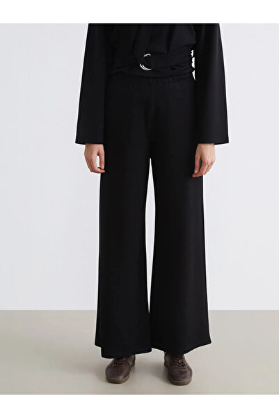 LC Waikiki Μαύρο γυναικείο παντελόνι με ελαστική μέση φαρδιά πόδι