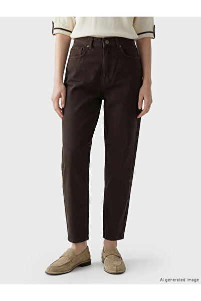 LC Waikiki Καφέ Γυναικείο Τζιν Παντελόνι Mom Fit