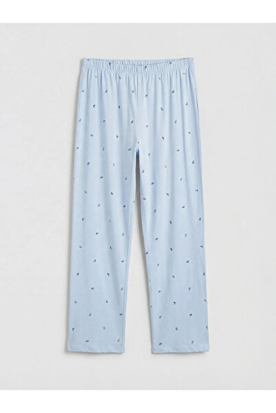 LC Waikiki Μπλε ελαστικό γυναικείο παντελόνι πιτζάμας με στάμπα στη μέση