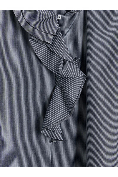 LC Waikiki Γυναικείο πουκάμισο τουνίκ με μπλε ρίγες και βολάν