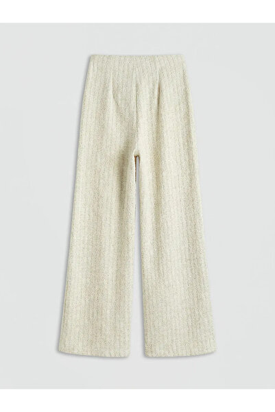 LC Waikiki Λευκό γυναικείο πλεκτό παντελόνι με υφή Standard Fit