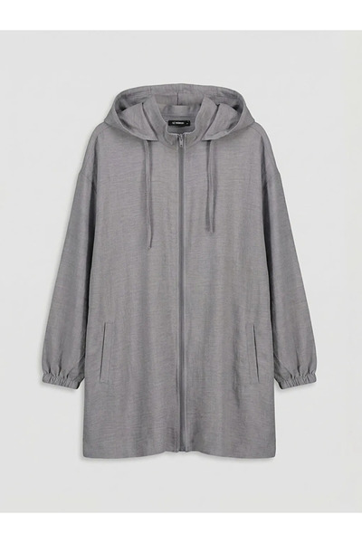 LC Waikiki Γκρι γυναικείο τουνίκ με κουκούλα σε μεγάλο μέγεθος