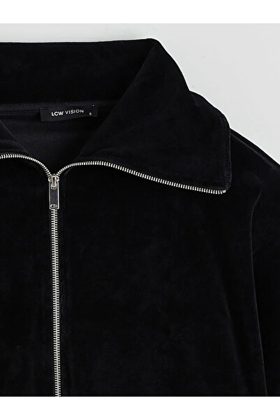 LC Waikiki Μαύρο ψηλός λαιμός oversized Γυναικείο φούτερ με φερμουάρ