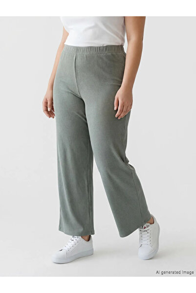 LC Waikiki Χακί γυναικείο παντελόνι με ελαστική μέση και ρίγες