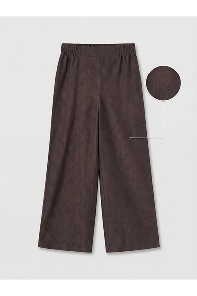 LC Waikiki Καφέ Γυναικείο Παντελόνι με Ελαστική Μέση και Κέντημα