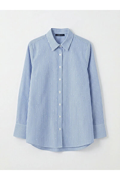 LC Waikiki Γυναικείο πουκάμισο μπλε ριγέ ποπλίνα