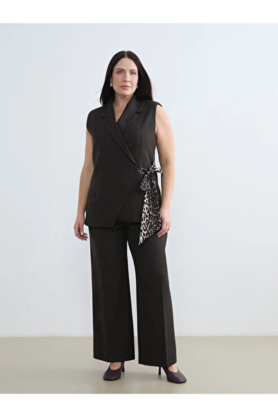 LC Waikiki Καφέ διπλόστηθο γυναικείο κλασικό γιλέκο με φουλάρι στο λαιμό