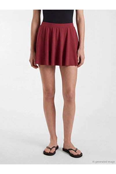 LC Waikiki Γυναικεία σορτς-φούστα κολύμβησης σε μπορντό χρώμα με ελαστική μέση