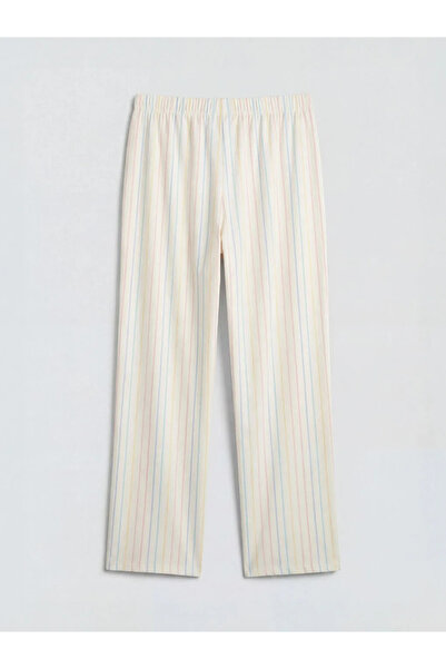 LC Waikiki Εκρού Γυναικείο Παντελόνι Πιτζάμας με Ελαστική Μέση και Ρίγες