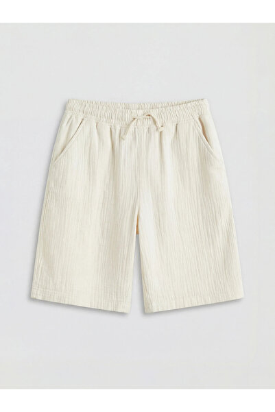 LC Waikiki Μπεζ αγορίστικο σορτς μουσελίνας με ελαστική μέση