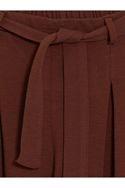 LC Waikiki Brown Linen Look Girls' Pleated Trousers