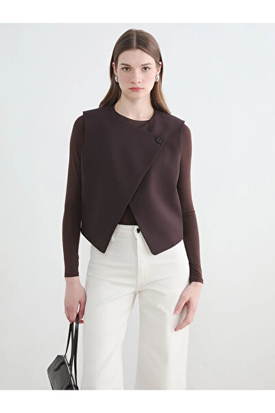 LC Waikiki Καφέ Ποδηλατικό Κολάρο Γυναικείο Κλασικό Γιλέκο