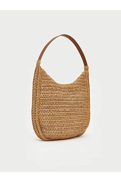 LC Waikiki Μπεζ πλεκτή γυναικεία τσάντα παραλίας με σχέδια