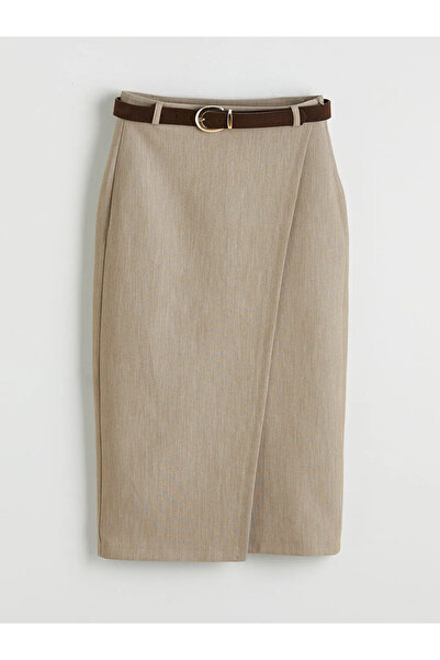 LC Waikiki Μπεζ Φούστα με Μέση Εφαρμογή στη Μέση, Σετ Ζώνη τεμαχίων