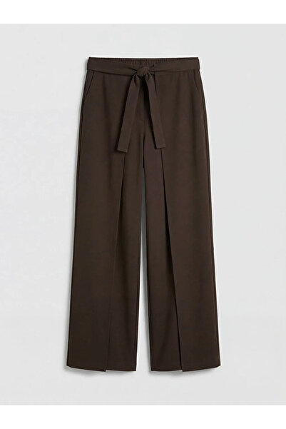 LC Waikiki Καφέ γυναικείο παντελόνι με ελαστική μέση και φαρδύ πόδι
