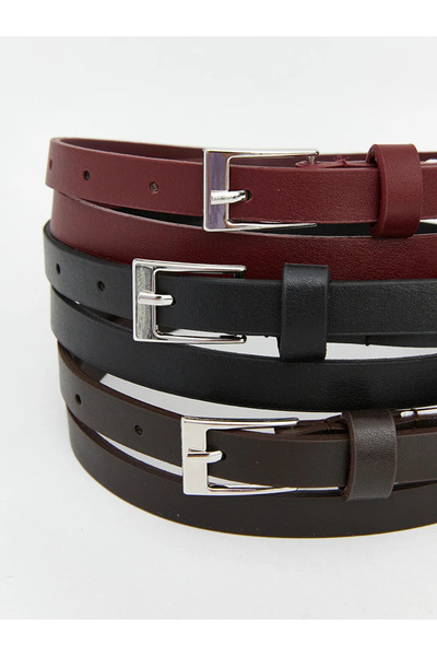 LC Waikiki Γυναικεία ζώνη σε χρώμα μπορντό με δερμάτινη όψη, σετ 3 τεμαχίων