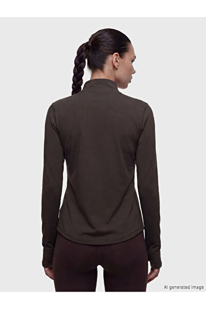 LC Waikiki Καφέ γυναικείο φούτερ με φερμουάρ και ψηλό γιακά