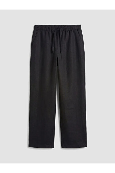 LC Waikiki Μαύρο γυναικείο λινό παντελόνι με ελαστική μέση