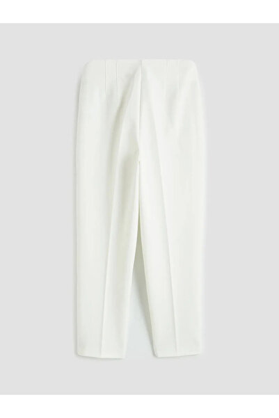 LC Waikiki Λευκό ψηλόμεσο γυναικείο παντελόνι Gabardine σε στενή γραμμή