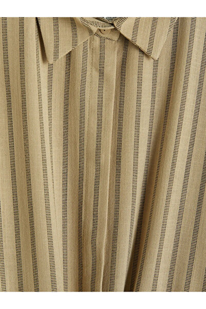 LC Waikiki Γυναικείο πουκάμισο σε μπεζ ριγέ λινό look