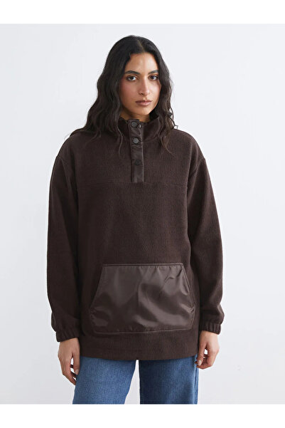 LC Waikiki Καφέ γυναικείο φούτερ με ψηλό γιακά από φλις