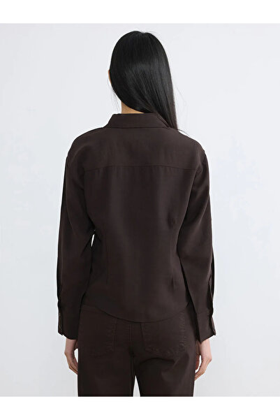 LC Waikiki Καφέ γυναικείο πουκάμισο με κορδόνι