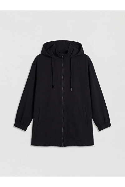 LC Waikiki Μαύρο γυναικείο τουνίκ με κουκούλα και φερμουάρ