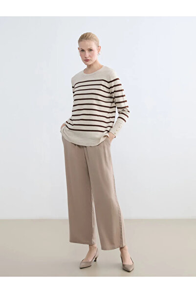 LC Waikiki Καφέ γυναικείο παντελόνι με ελαστική μέση και φαρδύ πόδι