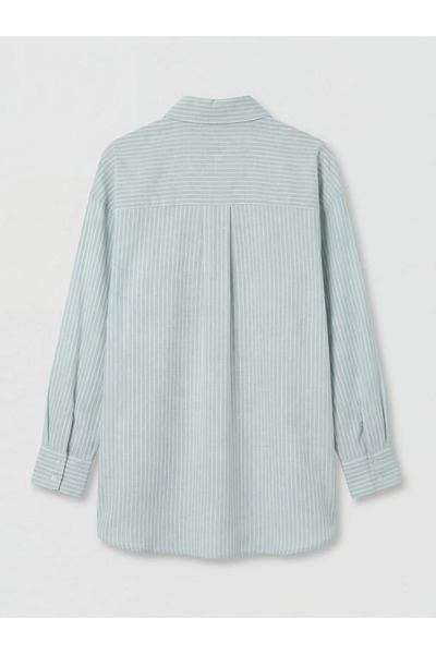 LC Waikiki Πράσινο ριγέ υπερμεγέθη πουκάμισο ποπλίνας γυναικείο τουνίκ